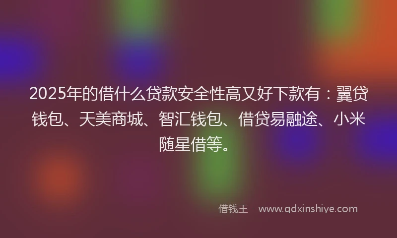 2025年的借什么贷款安全性高又好下款有：翼贷钱包、天美商城、智汇钱包、借贷易融途、小米随星借等。