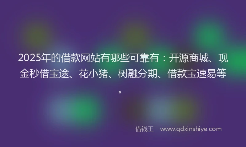 2025年的借款网站有哪些可靠有：开源商城、现金秒借宝途、花小猪、树融分期、借款宝速易等。