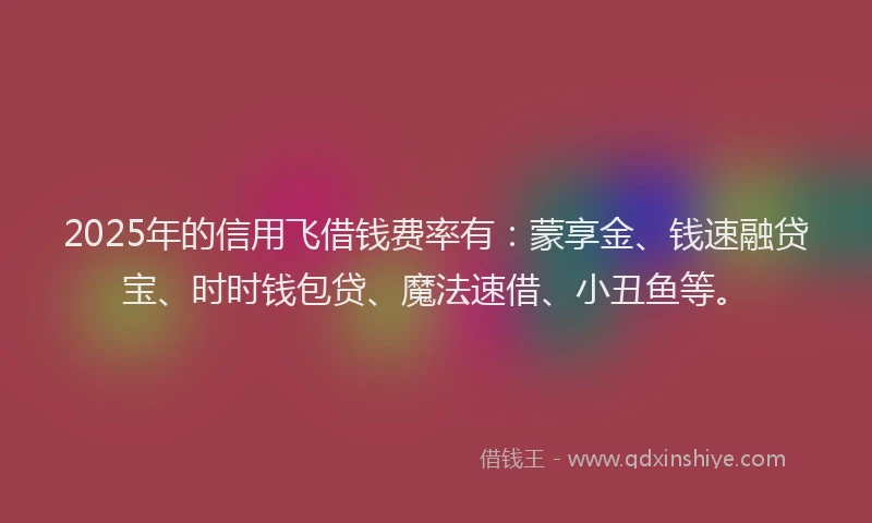 2025年的信用飞借钱费率有：蒙享金、钱速融贷宝、时时钱包贷、魔法速借、小丑鱼等。