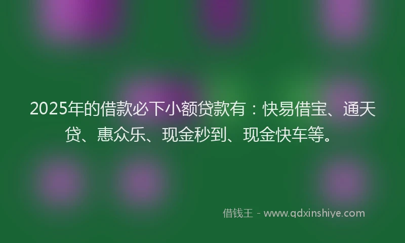 2025年的借款必下小额贷款有：快易借宝、通天贷、惠众乐、现金秒到、现金快车等。