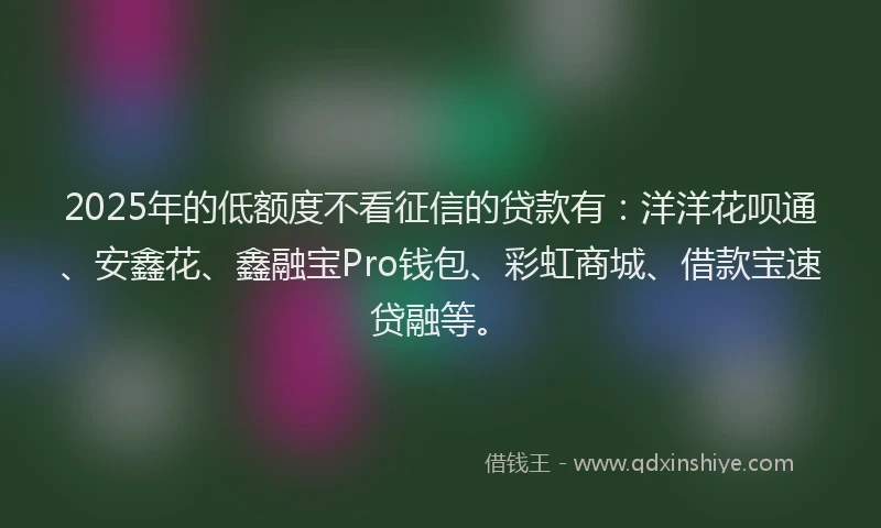 2025年的低额度不看征信的贷款有：洋洋花呗通、安鑫花、鑫融宝Pro钱包、彩虹商城、借款宝速贷融等。