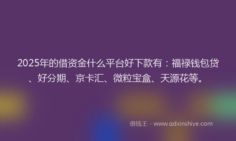 2025年的借资金什么平台好下款有：福禄钱包贷、好分期、京卡汇、微粒宝盒、天源花等。