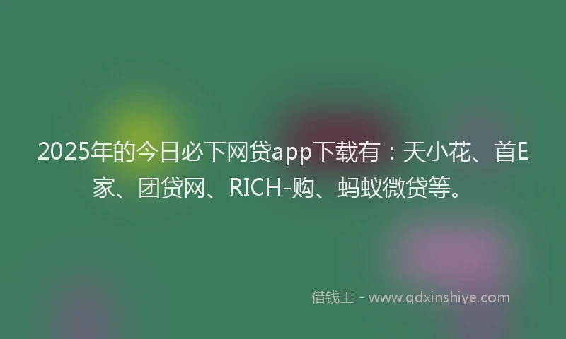 2025年的今日必下网贷app下载有：天小花、首E家、团贷网、RICH-购、蚂蚁微贷等。