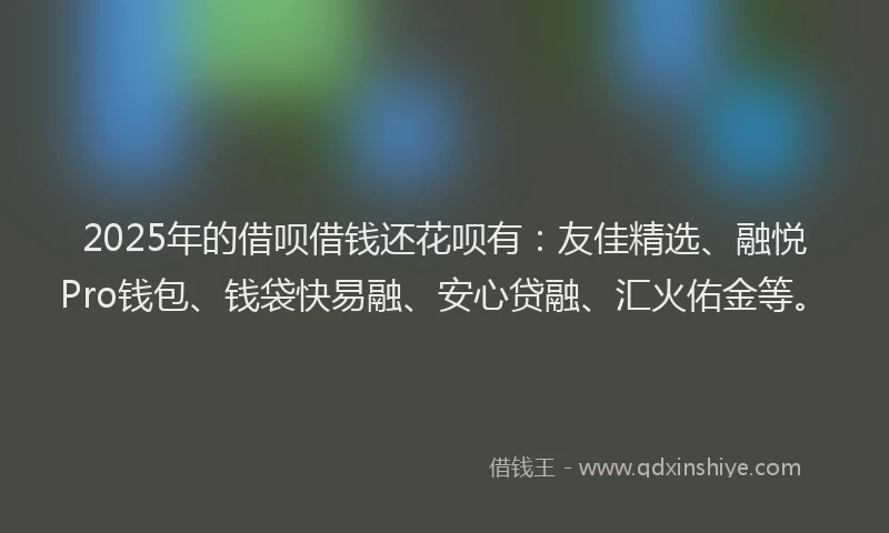 2025年的借呗借钱还花呗有：友佳精选、融悦Pro钱包、钱袋快易融、安心贷融、汇火佑金等。