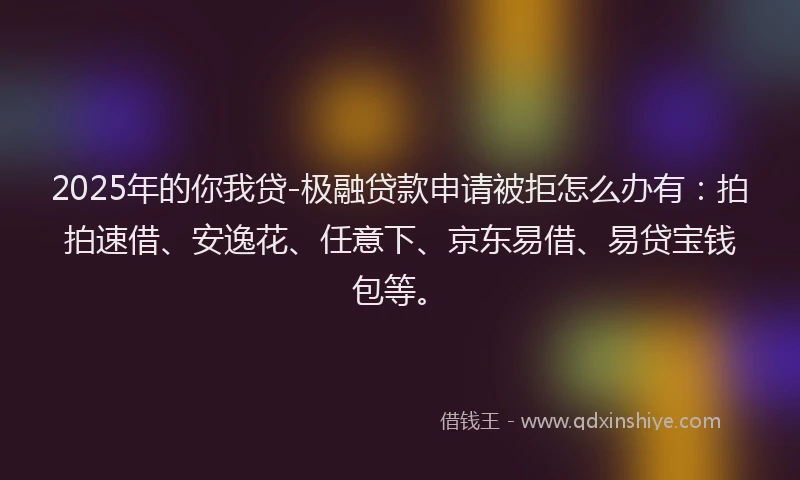 2025年的你我贷-极融贷款申请被拒怎么办有：拍拍速借、安逸花、任意下、京东易借、易贷宝钱包等。
