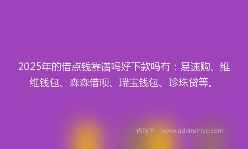2025年的借点钱靠谱吗好下款吗有：易速购、维维钱包、森森借呗、瑞宝钱包、珍珠贷等。