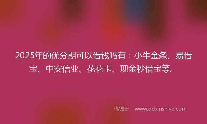 2025年的优分期可以借钱吗有：小牛金条、易借宝、中安信业、花花卡、现金秒借宝等。
