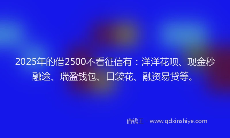 2025年的借2500不看征信有：洋洋花呗、现金秒融途、瑞盈钱包、口袋花、融资易贷等。