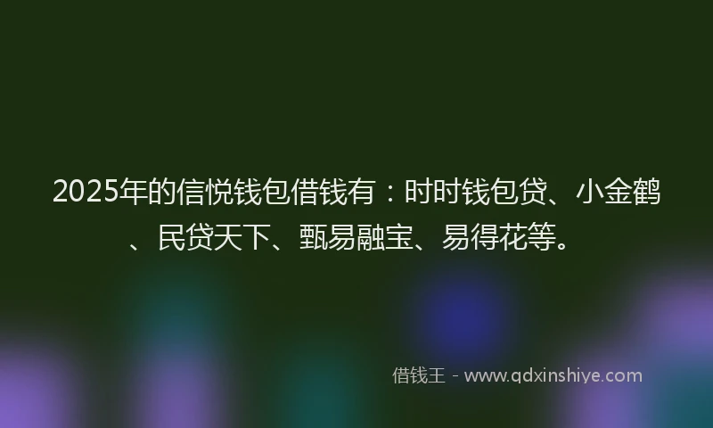 2025年的信悦钱包借钱有：时时钱包贷、小金鹤、民贷天下、甄易融宝、易得花等。