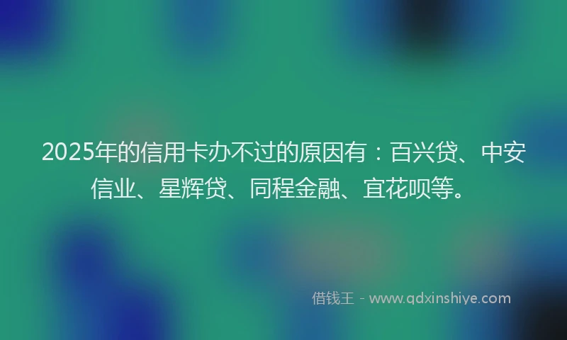 2025年的信用卡办不过的原因有：百兴贷、中安信业、星辉贷、同程金融、宜花呗等。