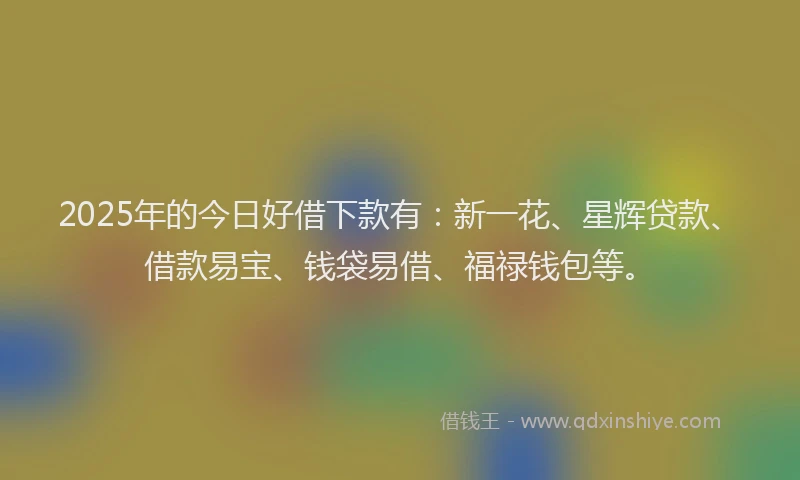 2025年的今日好借下款有：新一花、星辉贷款、借款易宝、钱袋易借、福禄钱包等。