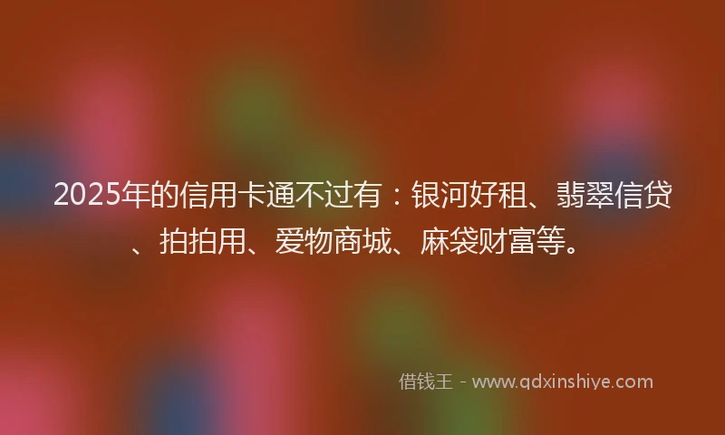 2025年的信用卡通不过有：银河好租、翡翠信贷、拍拍用、爱物商城、麻袋财富等。