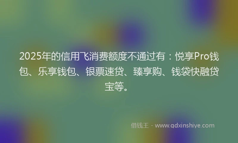 2025年的信用飞消费额度不通过有：悦享Pro钱包、乐享钱包、银票速贷、臻享购、钱袋快融贷宝等。