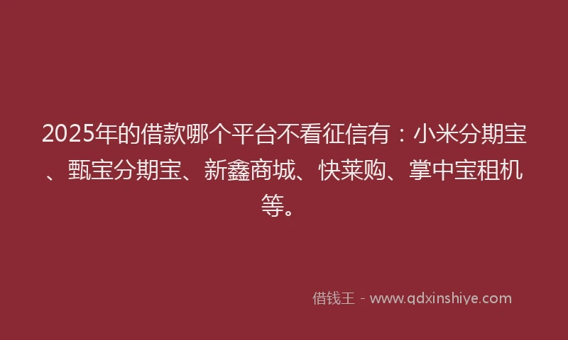 2025年的借款哪个平台不看征信有：小米分期宝、甄宝分期宝、新鑫商城、快莱购、掌中宝租机等。