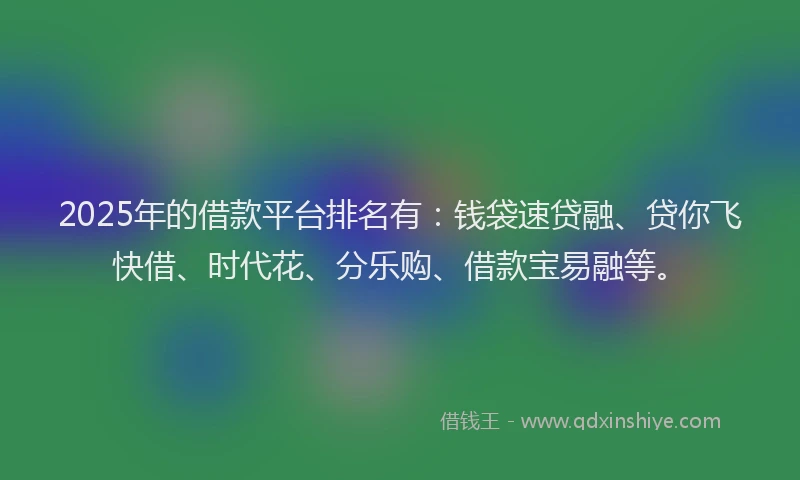 2025年的借款平台排名有：钱袋速贷融、贷你飞快借、时代花、分乐购、借款宝易融等。