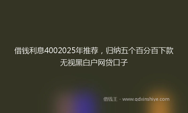 借钱利息4002025年推荐，归纳五个百分百下款无视黑白户网贷口子
