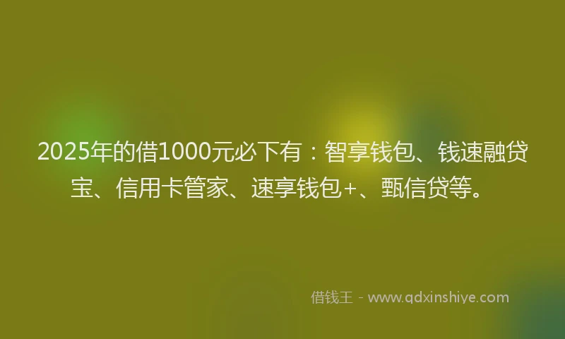 2025年的借1000元必下有：智享钱包、钱速融贷宝、信用卡管家、速享钱包+、甄信贷等。