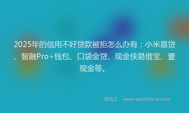 2025年的信用不好贷款被拒怎么办有：小米易贷、智融Pro+钱包、口袋金贷、现金侠易借宝、壹现金等。