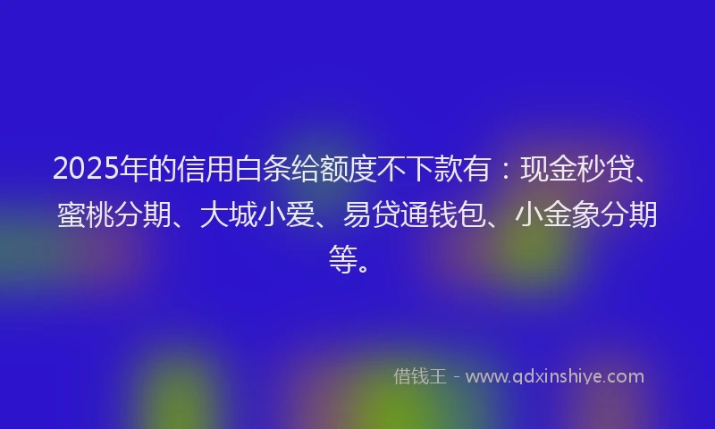 2025年的信用白条给额度不下款有：现金秒贷、蜜桃分期、大城小爱、易贷通钱包、小金象分期等。