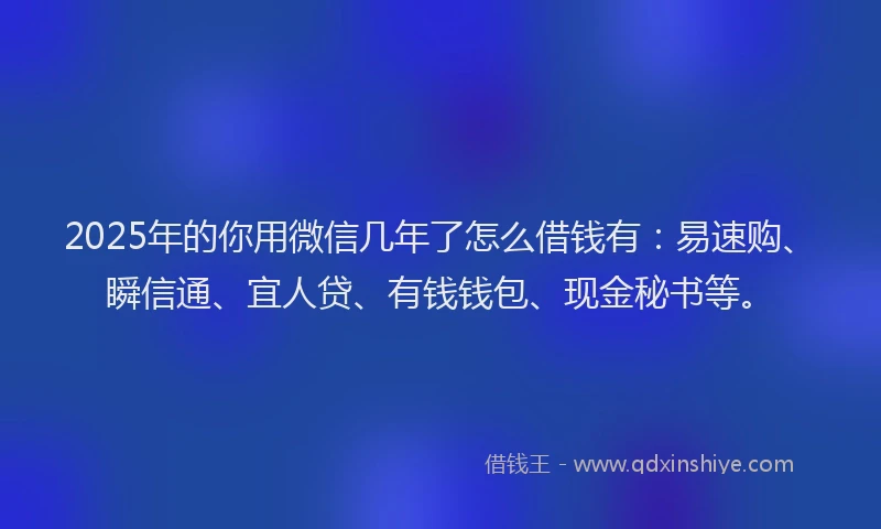 2025年的你用微信几年了怎么借钱有：易速购、瞬信通、宜人贷、有钱钱包、现金秘书等。