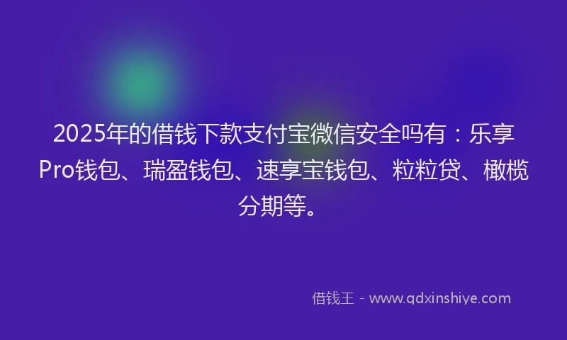 2025年的借钱下款支付宝微信安全吗有：乐享Pro钱包、瑞盈钱包、速享宝钱包、粒粒贷、橄榄分期等。