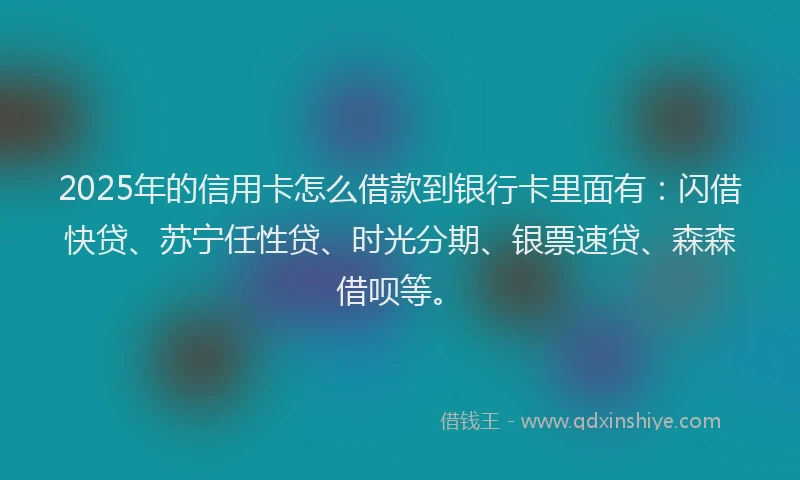 2025年的信用卡怎么借款到银行卡里面有：闪借快贷、苏宁任性贷、时光分期、银票速贷、森森借呗等。