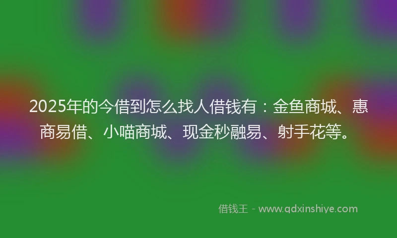 2025年的今借到怎么找人借钱有：金鱼商城、惠商易借、小喵商城、现金秒融易、射手花等。
