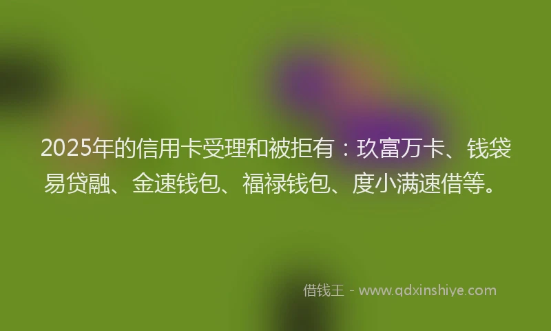2025年的信用卡受理和被拒有：玖富万卡、钱袋易贷融、金速钱包、福禄钱包、度小满速借等。