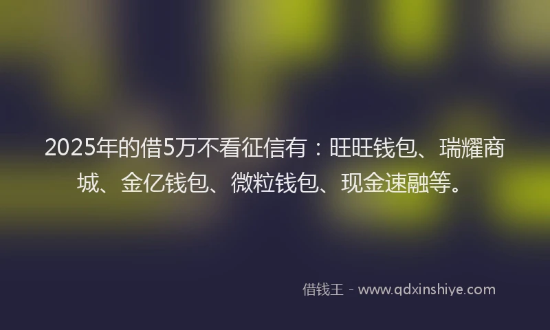 2025年的借5万不看征信有：旺旺钱包、瑞耀商城、金亿钱包、微粒钱包、现金速融等。