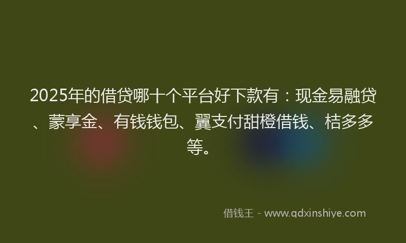 2025年的借贷哪十个平台好下款有：现金易融贷、蒙享金、有钱钱包、翼支付甜橙借钱、桔多多等。