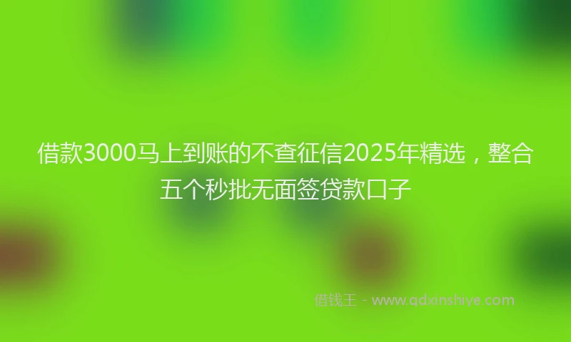 借款3000马上到账的不查征信2025年精选，整合五个秒批无面签贷款口子
