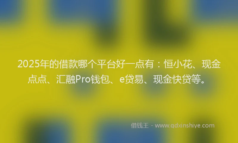 2025年的借款哪个平台好一点有：恒小花、现金点点、汇融Pro钱包、e贷易、现金快贷等。