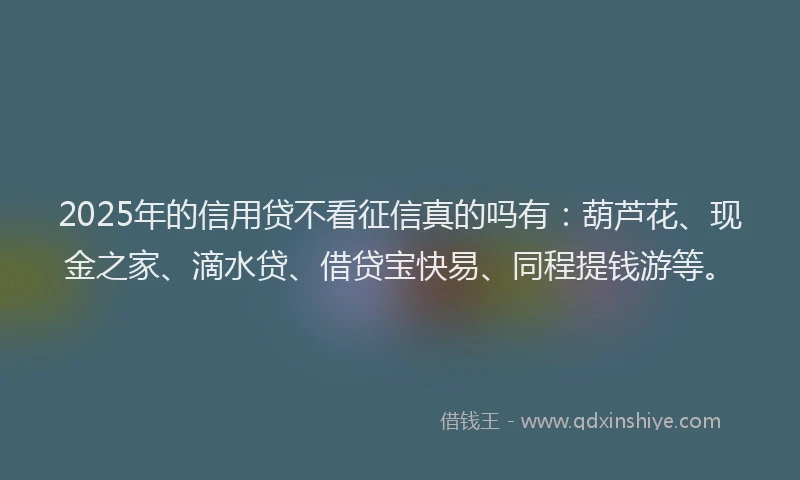 2025年的信用贷不看征信真的吗有：葫芦花、现金之家、滴水贷、借贷宝快易、同程提钱游等。
