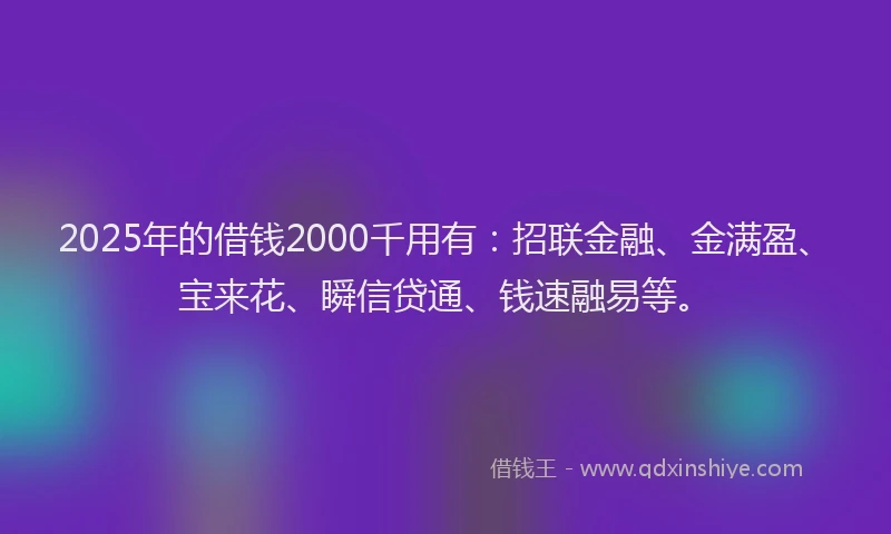 2025年的借钱2000千用有：招联金融、金满盈、宝来花、瞬信贷通、钱速融易等。