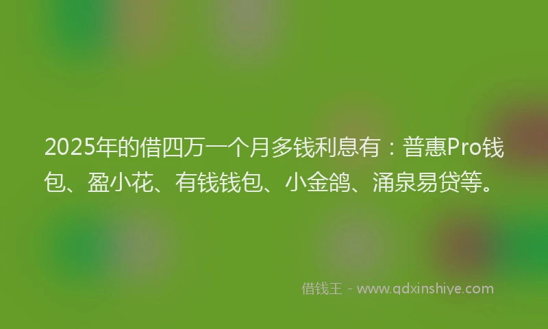 2025年的借四万一个月多钱利息有：普惠Pro钱包、盈小花、有钱钱包、小金鸽、涌泉易贷等。