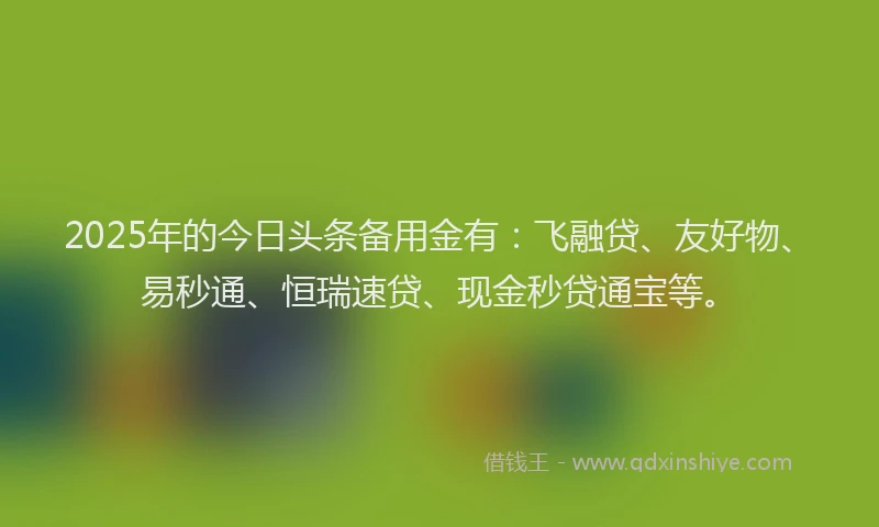 2025年的今日头条备用金有：飞融贷、友好物、易秒通、恒瑞速贷、现金秒贷通宝等。