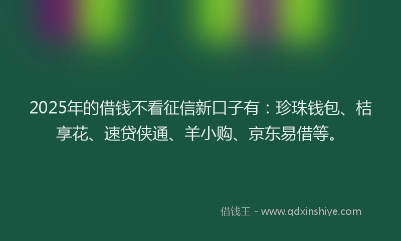 2025年的借钱不看征信新口子有：珍珠钱包、桔享花、速贷侠通、羊小购、京东易借等。