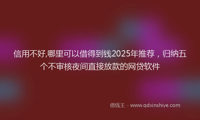 信用不好,哪里可以借得到钱2025年推荐，归纳五个不审核夜间直接放款的网贷软件