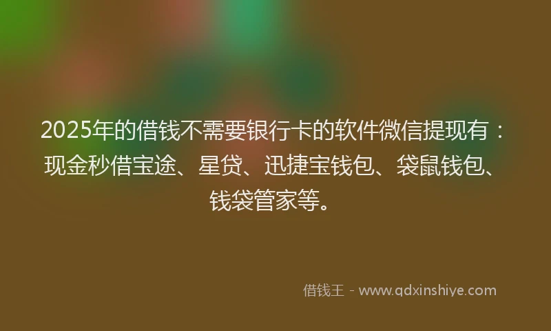 2025年的借钱不需要银行卡的软件微信提现有：现金秒借宝途、星贷、迅捷宝钱包、袋鼠钱包、钱袋管家等。
