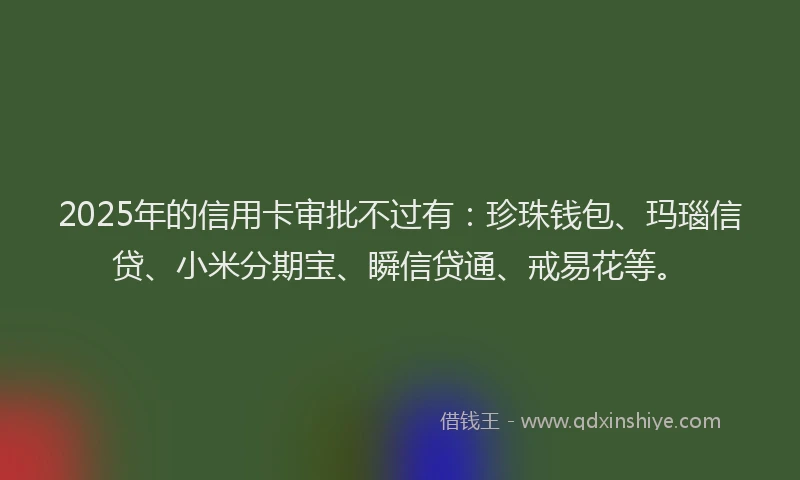 2025年的信用卡审批不过有：珍珠钱包、玛瑙信贷、小米分期宝、瞬信贷通、戒易花等。