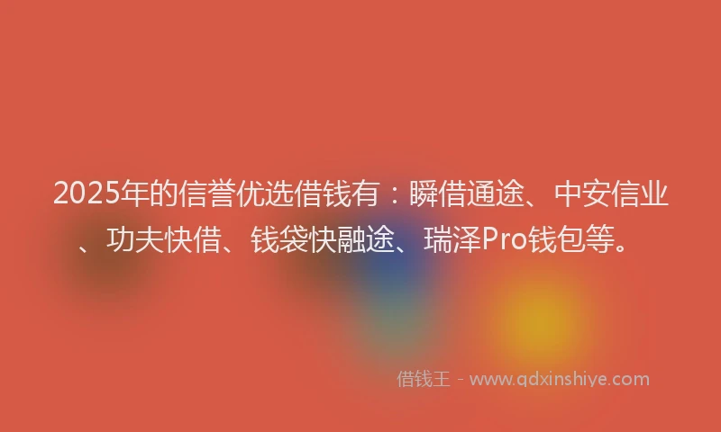 2025年的信誉优选借钱有：瞬借通途、中安信业、功夫快借、钱袋快融途、瑞泽Pro钱包等。