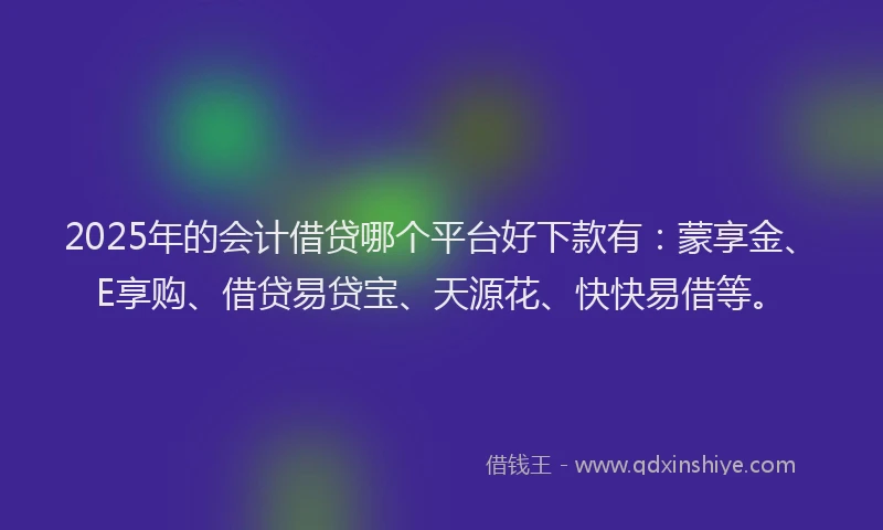 2025年的会计借贷哪个平台好下款有：蒙享金、E享购、借贷易贷宝、天源花、快快易借等。