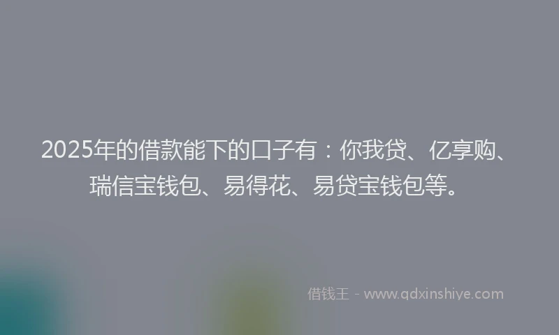 2025年的借款能下的口子有：你我贷、亿享购、瑞信宝钱包、易得花、易贷宝钱包等。