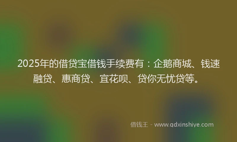 2025年的借贷宝借钱手续费有：企鹅商城、钱速融贷、惠商贷、宜花呗、贷你无忧贷等。