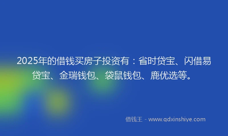 2025年的借钱买房子投资有：省时贷宝、闪借易贷宝、金瑞钱包、袋鼠钱包、鹿优选等。