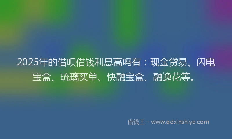 2025年的借呗借钱利息高吗有：现金贷易、闪电宝盒、琉璃买单、快融宝盒、融逸花等。
