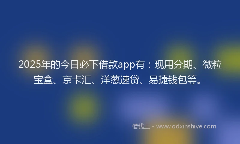 2025年的今日必下借款app有：现用分期、微粒宝盒、京卡汇、洋葱速贷、易捷钱包等。