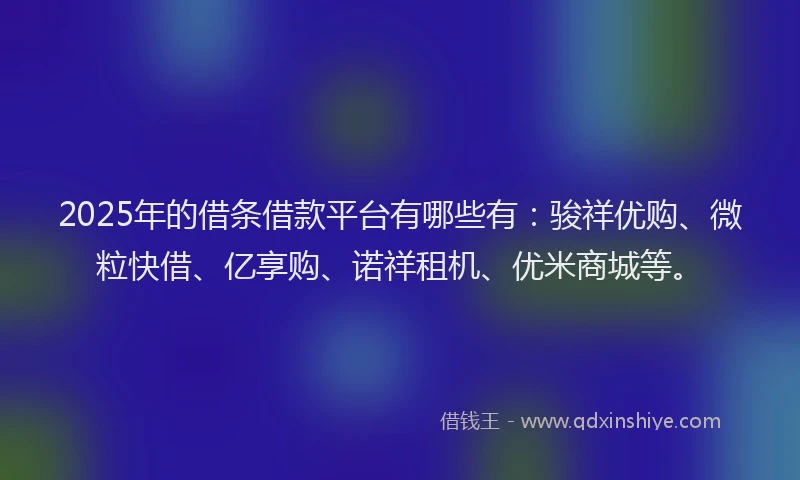 2025年的借条借款平台有哪些有：骏祥优购、微粒快借、亿享购、诺祥租机、优米商城等。