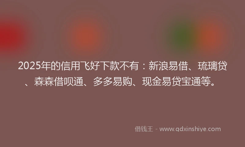 2025年的信用飞好下款不有：新浪易借、琉璃贷、森森借呗通、多多易购、现金易贷宝通等。