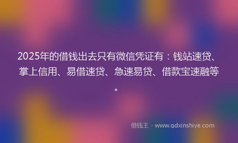 2025年的借钱出去只有微信凭证有：钱站速贷、掌上信用、易借速贷、急速易贷、借款宝速融等。